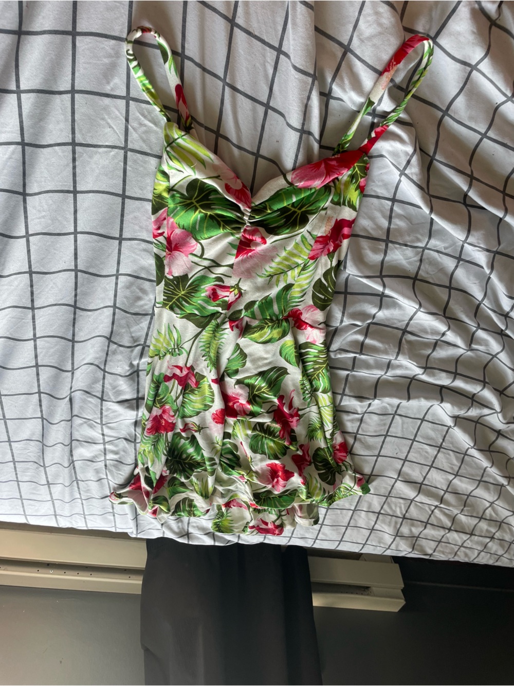Floral Green & Pink Tropical Kids One-Piece Swimsuit